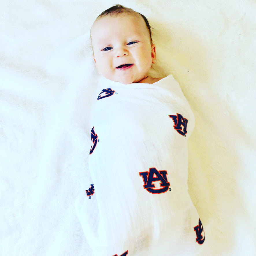Auburn University Tigers Muslin Swaddle Blanket | Officially Licensed Baby Gift