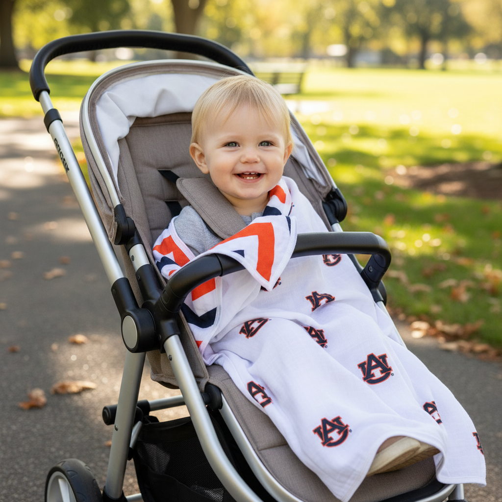 Auburn University Tigers 4-Layer Muslin Blanket – Premium Soft Baby Blanket – Officially Licensed War Eagle Gift
